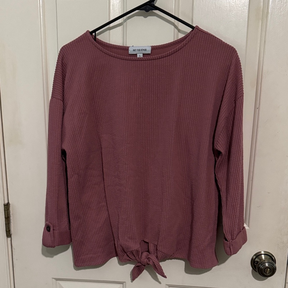 Elegant Dusty Rose Tie-Front Long Sleeve Top